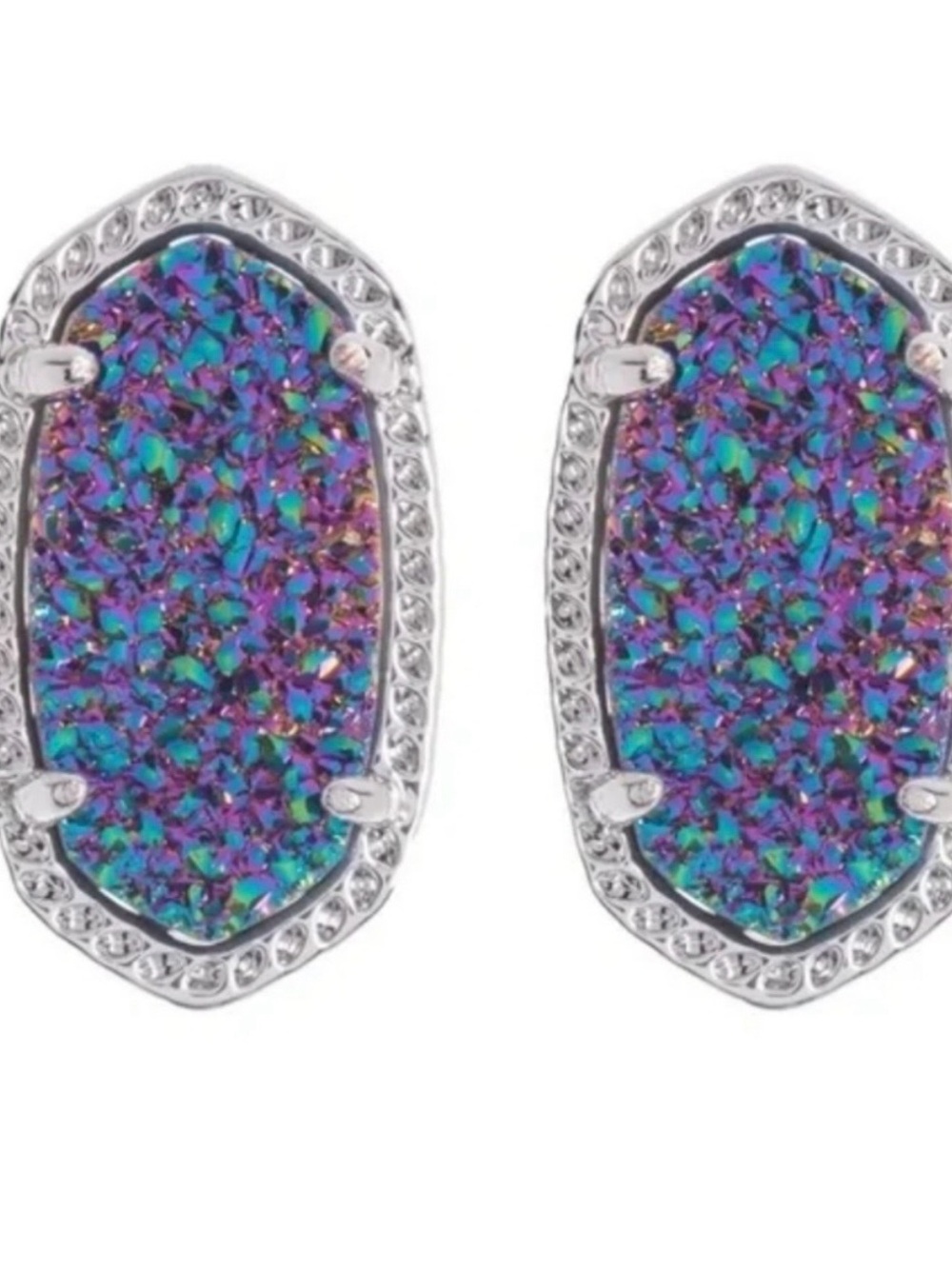 Kendra Scott ELLIE Post Stud Earrings in Multi Drusy & Rhodium Silver Multicolor